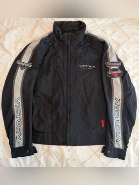 Victory Motorcycle Black Men's Riding Jacket with Reflective Stripes